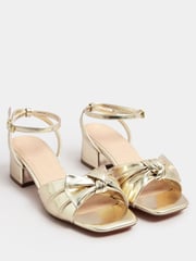 Yours Curve Gold Extra Wide Fit Wide Fit Mid Block Bow Sandals - Image 1 of 4