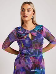 Yours Curve Black London Keyhole Mesh Dress - Image 2 of 4