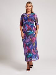 Yours Curve Black London Keyhole Mesh Dress - Image 4 of 4