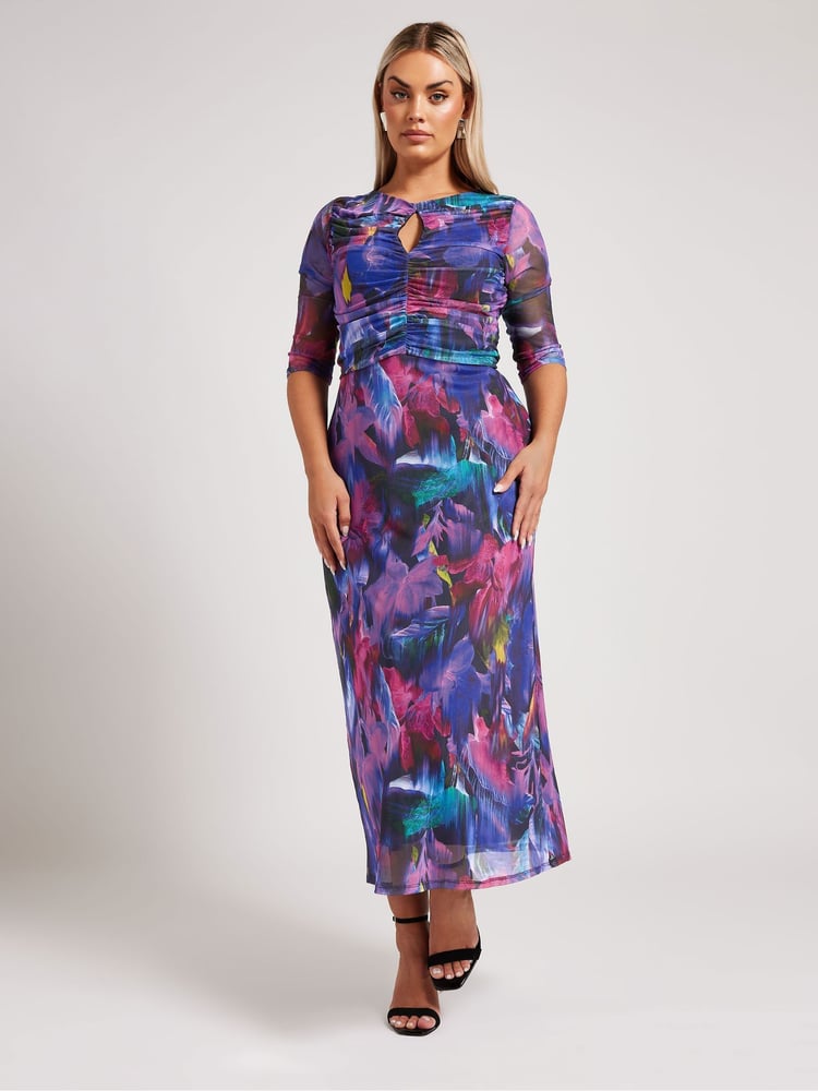 Yours Curve Black London Keyhole Mesh Dress - Image 4 of 4