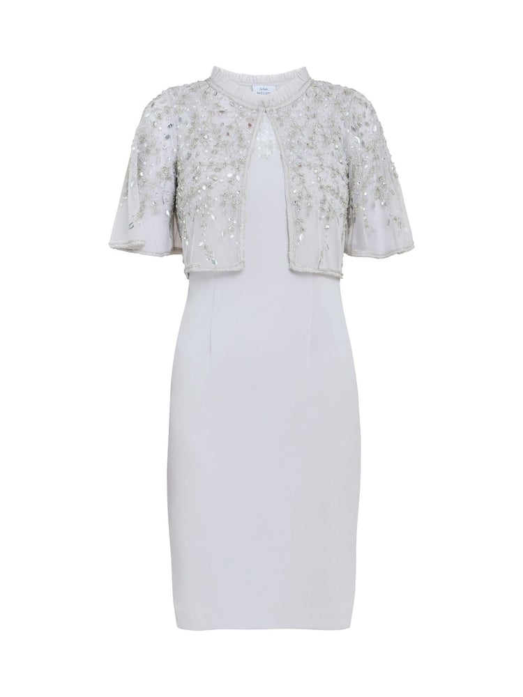 Gina Bacconi Silver Monica Beaded Jacket With Stand Frill Neck And Butterfly Sleeve - Image 5 of 5