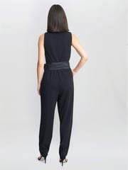 Gina Bacconi Priyanka Crepe Taffeta Combo Black Jumpsuit - Image 2 of 6