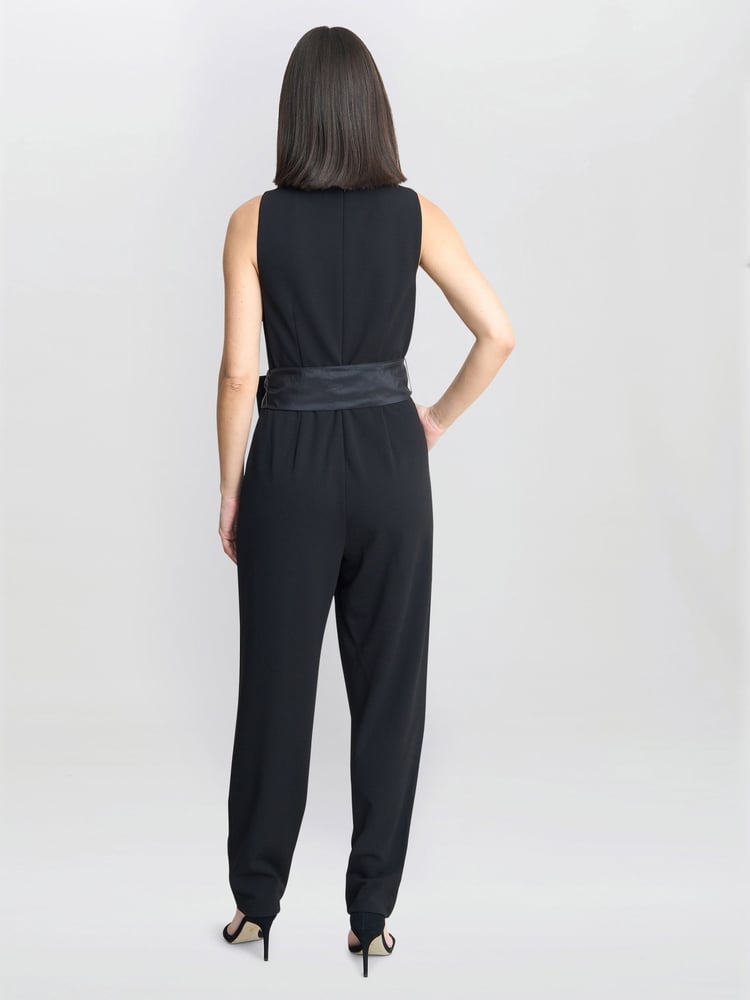 Gina Bacconi Priyanka Crepe Taffeta Combo Black Jumpsuit - Image 2 of 6