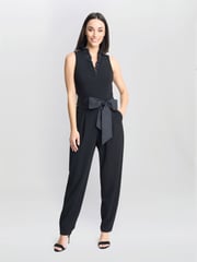 Gina Bacconi Priyanka Crepe Taffeta Combo Black Jumpsuit - Image 3 of 6
