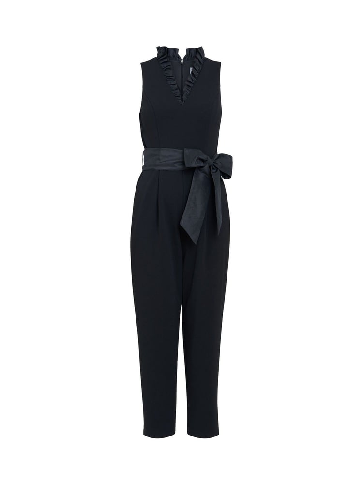 Gina Bacconi Priyanka Crepe Taffeta Combo Black Jumpsuit - Image 6 of 6