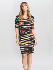 Gina Bacconi Rene Stripe Print Layered Black Dress - Image 1 of 3