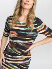 Gina Bacconi Rene Stripe Print Layered Black Dress - Image 3 of 3
