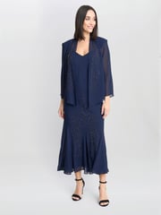 Gina Bacconi Blue Lorna Beaded Chiffon Dress And Jacket Set - Image 3 of 6