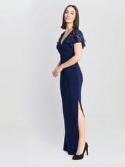 Gina Bacconi Blue Nicolette Jersey V-Neck Maxi Dress With Sequin Sleeve - Image 5 of 6