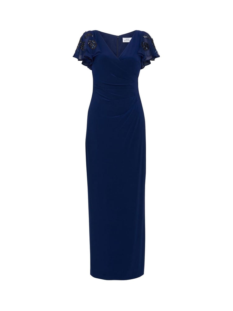 Gina Bacconi Blue Nicolette Jersey V-Neck Maxi Dress With Sequin Sleeve - Image 6 of 6