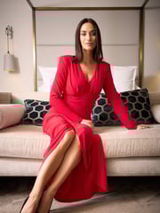Gina Bacconi Red Julianna Jersey Dress - Image 2 of 6