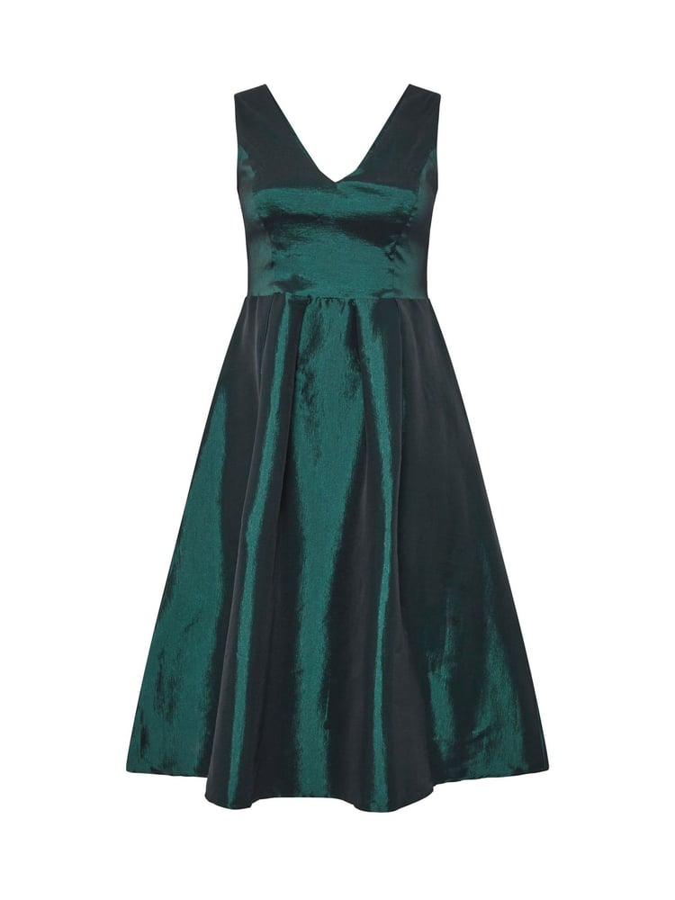 Yours Curve Green London V-Neck Pleated Dress With Pockets - Image 5 of 5