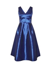 Yours Curve Blue London V-Neck Pleated Dress With Pockets - Image 5 of 5