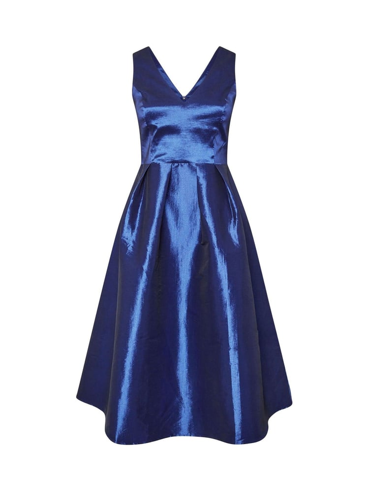 Yours Curve Blue London V-Neck Pleated Dress With Pockets - Image 5 of 5