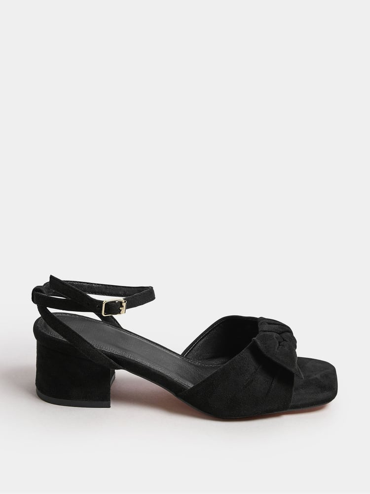 Yours Curve Black Wide Fit Wide Fit Mid Block Bow Sandals - Image 2 of 5