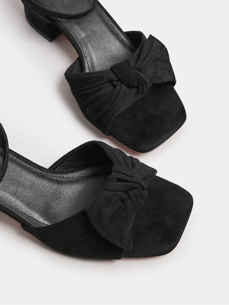 Yours Curve Black Wide Fit Wide Fit Mid Block Bow Sandals - Image 5 of 5