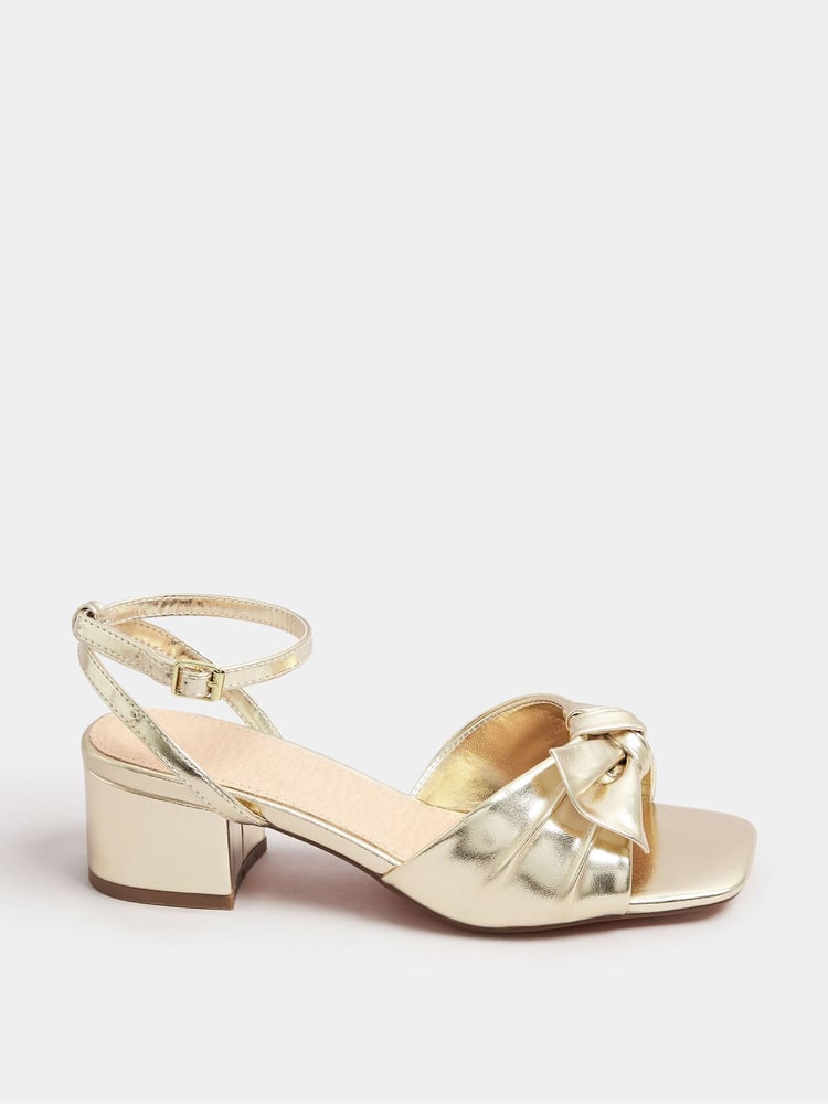 Yours Curve Gold Wide Fit Wide Fit Mid Block Bow Sandals - Image 2 of 5 Yours Curve Gold Wide Fit Wide Fit Mid Block Bow Sandals - Image 2 of 5