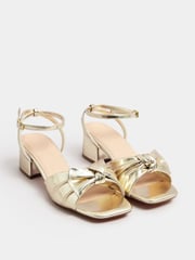 Yours Curve Gold Wide Fit Wide Fit Mid Block Bow Sandals - Image 3 of 5