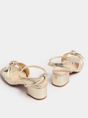 Yours Curve Gold Wide Fit Wide Fit Mid Block Bow Sandals - Image 4 of 5