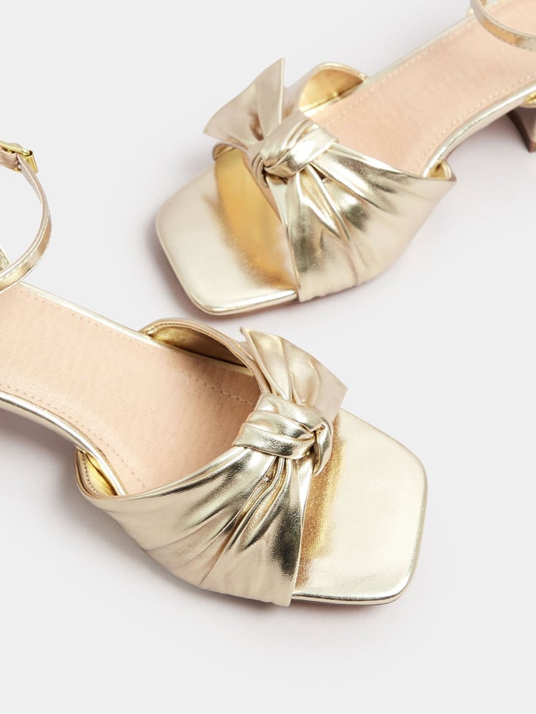 Yours Curve Gold Wide Fit Wide Fit Mid Block Bow Sandals - Image 5 of 5 Yours Curve Gold Wide Fit Wide Fit Mid Block Bow Sandals - Image 5 of 5