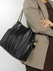 Dune London Black Dominic Large Pleated Slouch Bag - Image 1 of 5