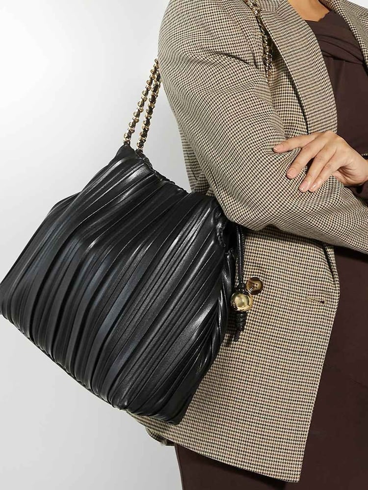 Dune London Black Dominic Large Pleated Slouch Bag - Image 1 of 5 Dune London Black Dominic Large Pleated Slouch Bag - Image 1 of 5