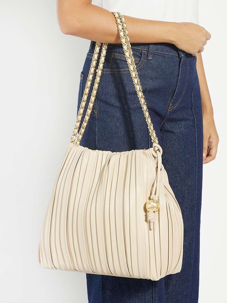 Dune London Cream Dominic Large Pleated Slouch Bag - Image 1 of 5 Dune London Cream Dominic Large Pleated Slouch Bag - Image 1 of 5