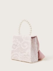 Monsoon Pink Pearly Bow Bridesmaid Lace Bag - Image 2 of 4