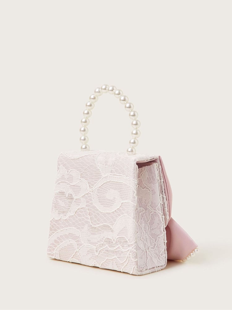 Monsoon Pink Pearly Bow Bridesmaid Lace Bag - Image 2 of 4