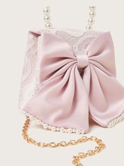 Monsoon Pink Pearly Bow Bridesmaid Lace Bag - Image 3 of 4
