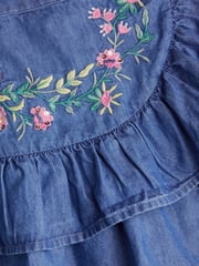 Monsoon Blue Chambray Embroidered Ruffle 100% Cotton Skirt - Image 3 of 3