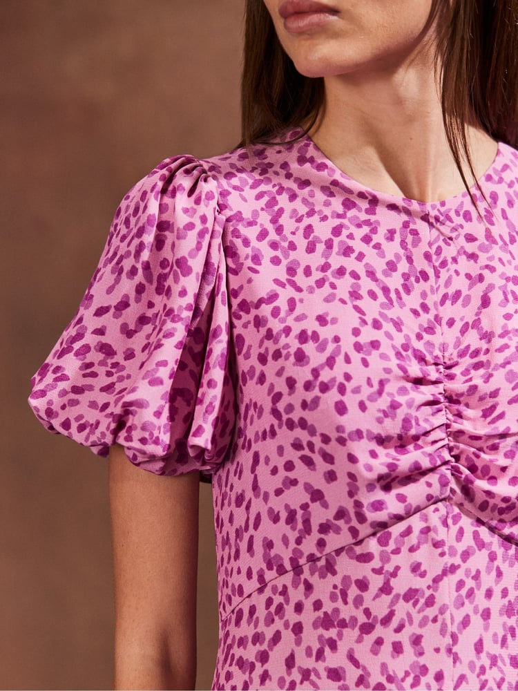 Ro&Zo Pink Print Puff Sleeve Midi Dress - Image 2 of 4