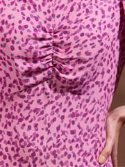 Ro&Zo Pink Print Puff Sleeve Midi Dress - Image 3 of 4