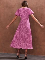 Ro&Zo Pink Print Puff Sleeve Midi Dress - Image 4 of 4