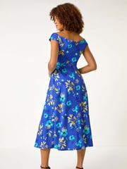 Roman Blue Floral Print Bardot Ruffle Dress - Image 3 of 5