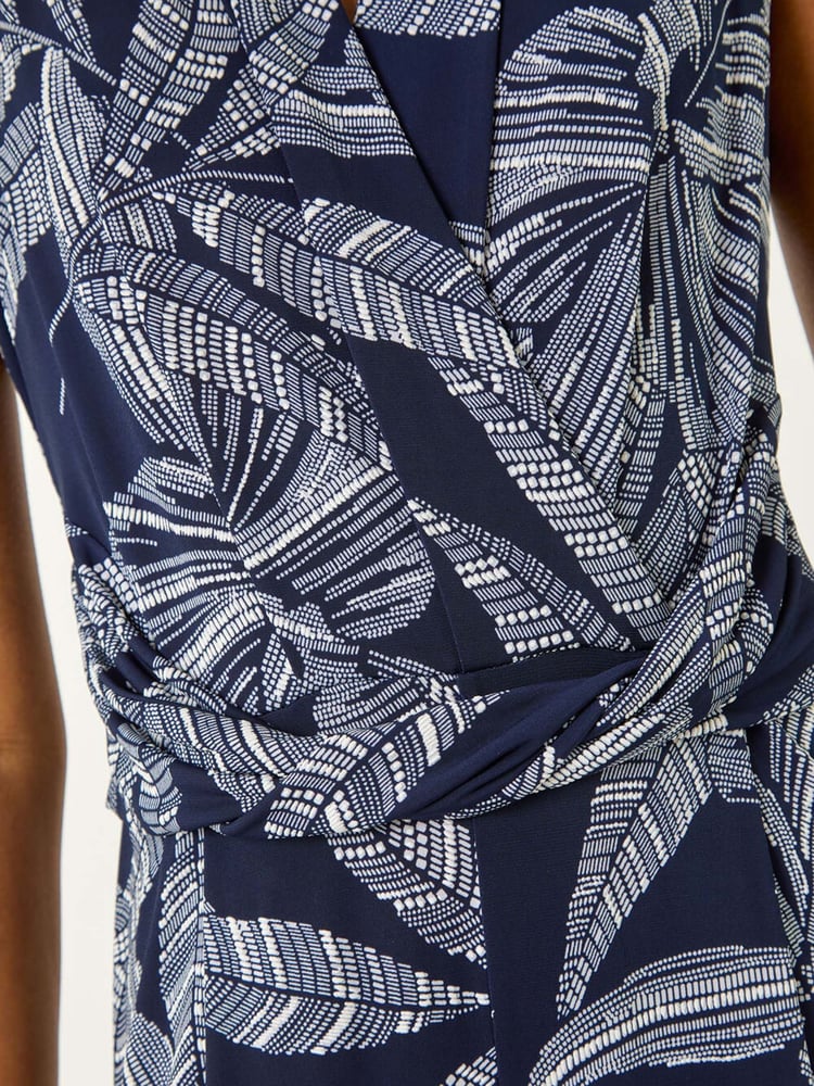Roman Blue Leaf Puff Print Cross-Over Jumpsuit - Image 5 of 5