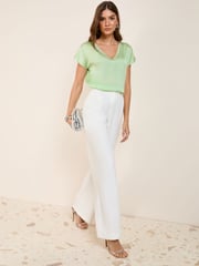 Friends Like These Mint Green Petite V-Neck Diamante Trim Short Sleeve Blouse - Image 3 of 4
