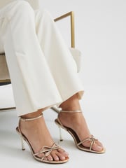 River Island Gold Bow Heeled Sandals - Image 1 of 4
