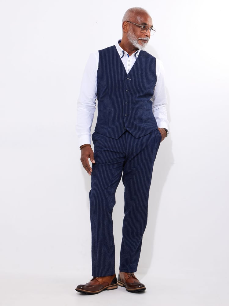 Joe Browns Blue Pinstripe Seersucker Suit Trousers - Image 2 of 5