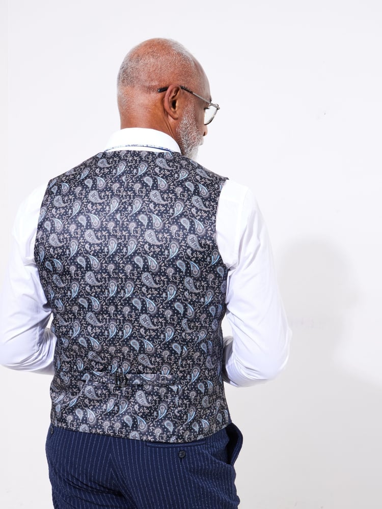 Joe Browns Blue Pinstripe Seersucker Suit Waistcoat - Image 2 of 5
