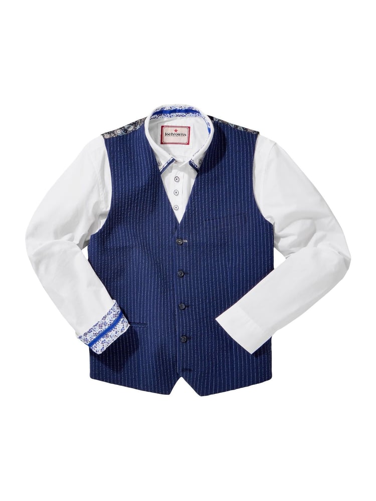 Joe Browns Blue Pinstripe Seersucker Suit Waistcoat - Image 5 of 5