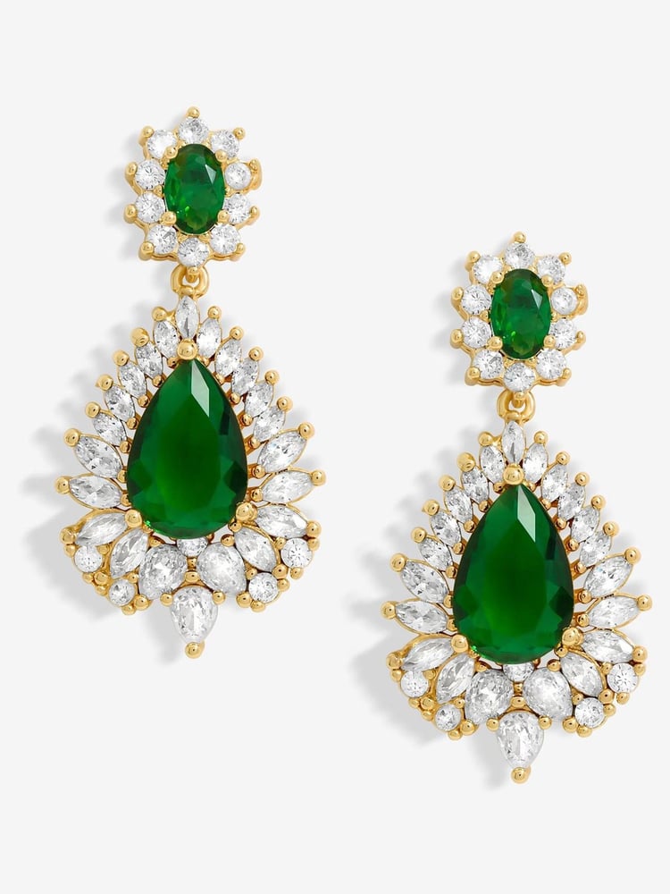 Jon Richard Gold Tone Cubic Zirconia Emerald Statement Earrings - Image 1 of 1
