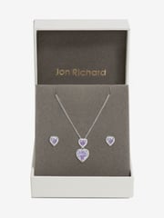 Jon Richard Silver Tone Cubic Zirconia Lavender Halo Double Heart Set - Image 1 of 2