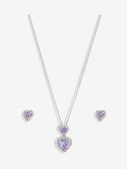 Jon Richard Silver Tone Cubic Zirconia Lavender Halo Double Heart Set - Image 2 of 2