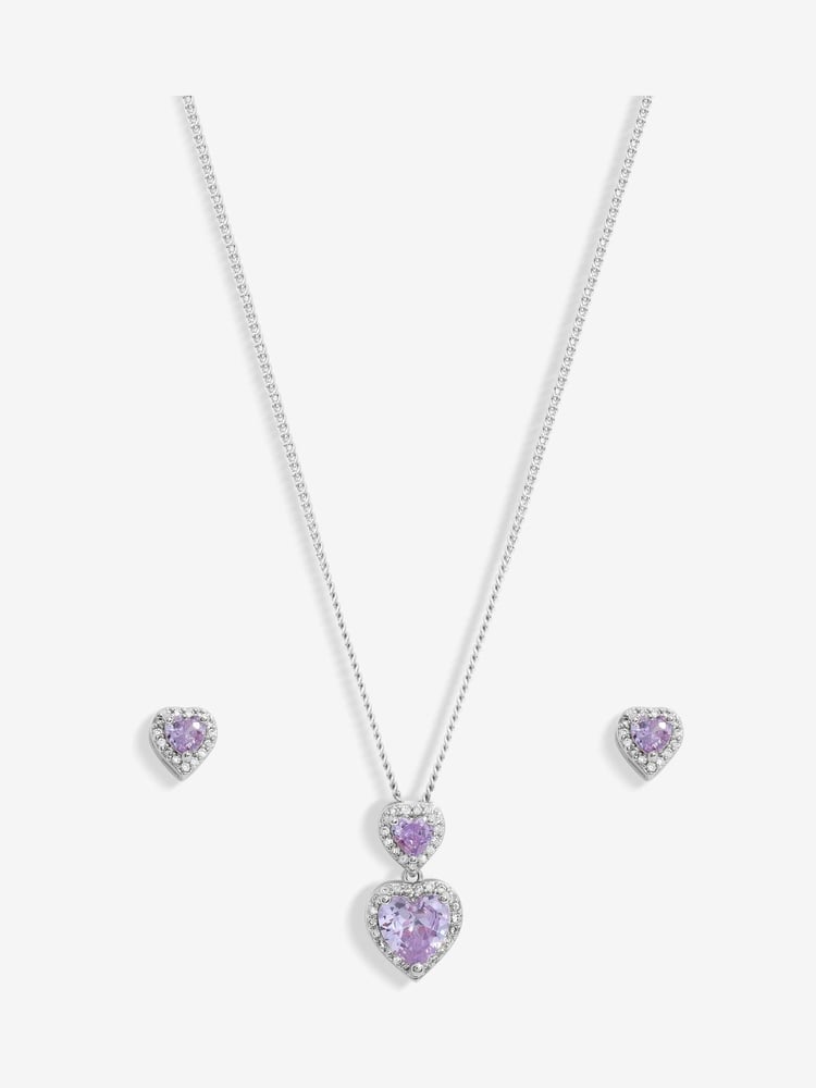 Jon Richard Silver Tone Cubic Zirconia Lavender Halo Double Heart Set - Image 2 of 2