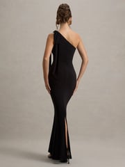 Club L London Black Donata Asymmetric Maxi Dress With Bow Strap - Image 3 of 7