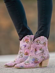 Joe Browns Pink Floral Print Diamanté Western Ankle Boots - Image 1 of 6
