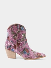 Joe Browns Pink Floral Print Diamanté Western Ankle Boots - Image 3 of 6