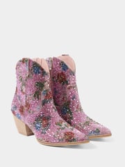 Joe Browns Pink Floral Print Diamanté Western Ankle Boots - Image 4 of 6
