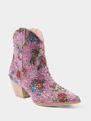 Joe Browns Pink Floral Print Diamanté Western Ankle Boots - Image 5 of 6